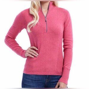 NWT Women EDDIE BAUER Half Zip PINK Long Sleeve Sweater * Cotton/Nylon * LARGE